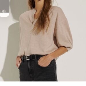 The Reset Puff Sleeve Pullover Sweater Top 100% Wool Blush Color V-Neck Large